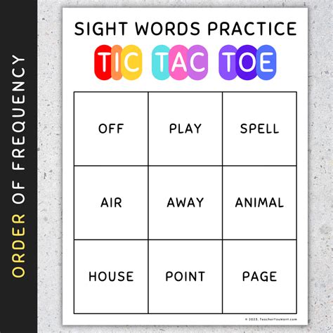 Fry Sight Words Tic Tac Toe Practice Game Worksheets, 2nd 100 | Made By ...