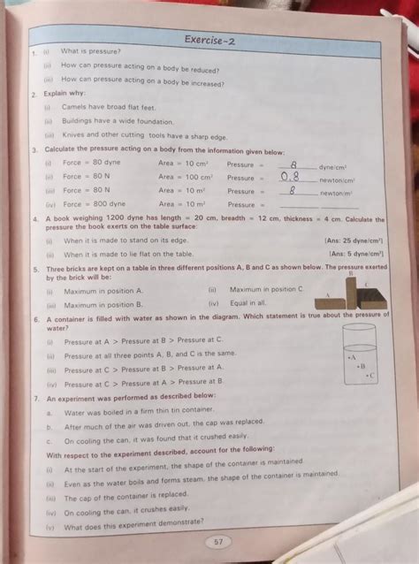 Calculate the pressure acting on a body if force is equal to 800 dyne ...