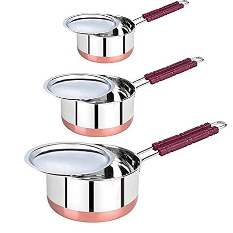 Buy Maruti Utensils Copper Bottom Sauce Pan 2 Pcs with lid - 1 Liter, 1 ...