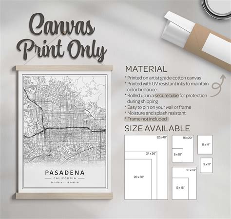 Pasadena California Street Map Print | Acrylic Glass Pasadena Map Print ...