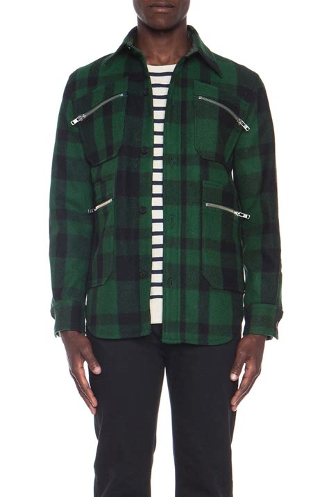 Maison Kitsune Timber Wool Jacket in Green Check | FWRD