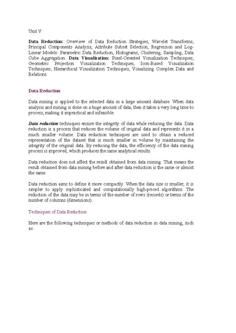 IDS 202: Data Reduction Techniques and Visualization Methods (Unit V ...