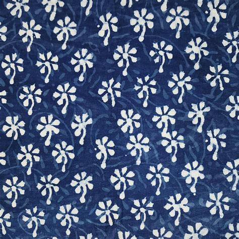 Pure Cotton Indigo Flower Motif Hand Block Print Fabric – Sanskruti