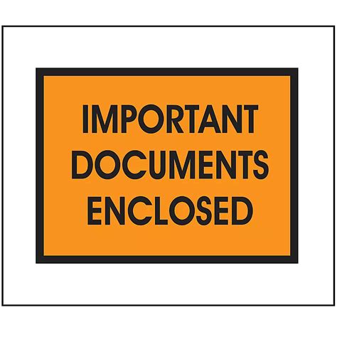 Packing List Envelopes - "Important Documents Enclosed", Orange, 5 1/2 ...