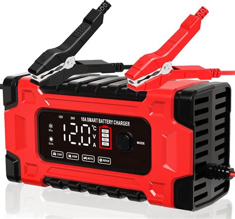 Aibeau 10-Amp Car Battery Charger, 12V and 24V Smart Fully Automatic ...