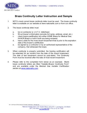 Fillable Online Fillable Online Continuity Form Instructions and Sample ...