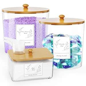 COAZEX 3 Pack Laundry Powder Container & Dryer Sheet Holder, Large ...