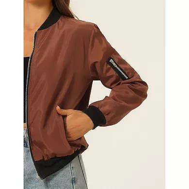 Women's Standing Collar Full Zip up Short Bomber Jacket