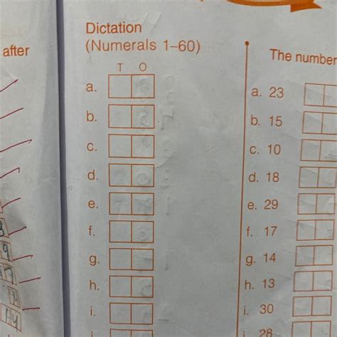 Dictation (Numerals 1-60) T O a. ___. ___ b. ___. ____ c. ____ ____ d ...