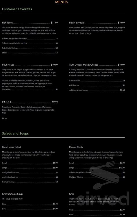 Greene's Pour House menu in Neenah, Wisconsin, USA