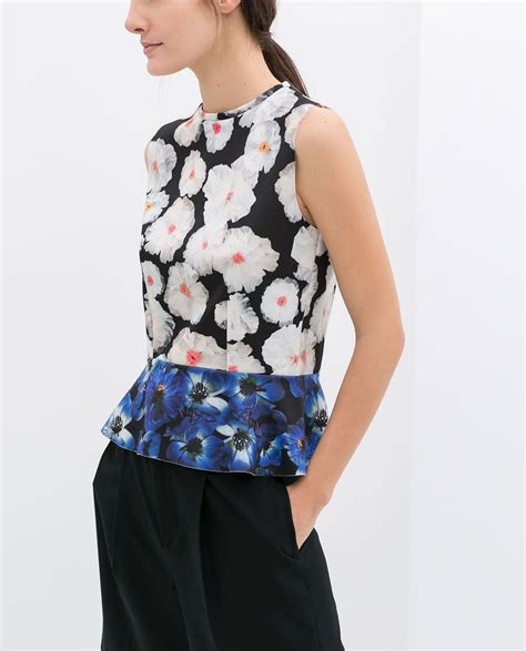 PRINTED PEPLUM T-SHIRT from Zara | Flowery outfits, Peplum, Women