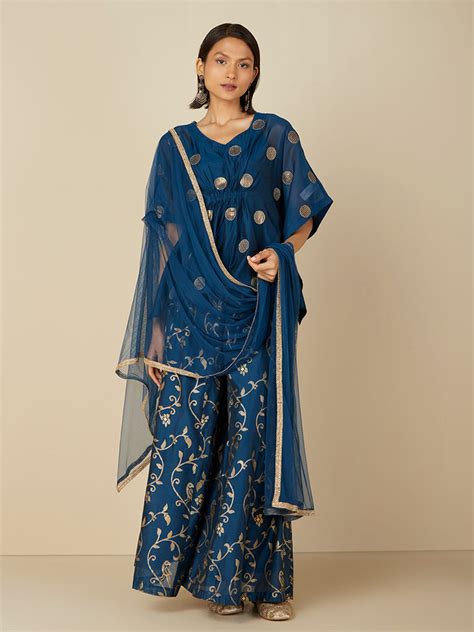 Buy Vark Indigo Kaftan, Gharara & Dupatta Set from Westside