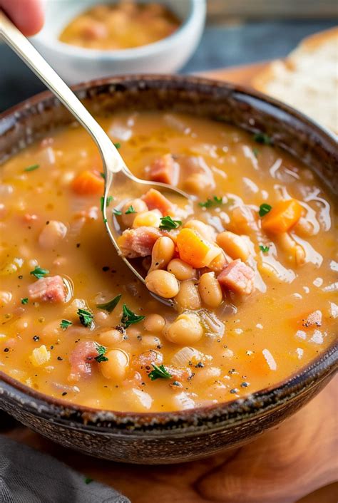 In this recipe navy beans are paired with smoked ham vegetables and a ...