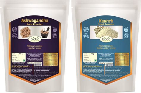 Buy Biotic Ashwagandha & Kaunch Seed Powder - 200gm (100gm each) Online ...