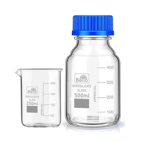 Bello Borosilicate Glass Measuring Beaker 250ml & Reagent bottle 500ml ...