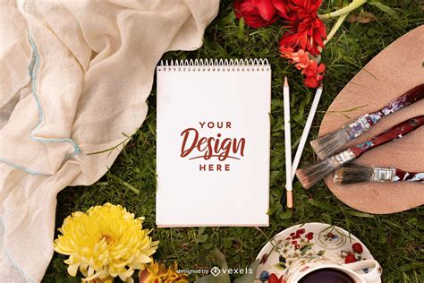 Painting Brushes Notebook Mockup PSD Editable Template