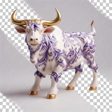 Premium PSD | Purple and white porcelain bull figurine on a transparent ...