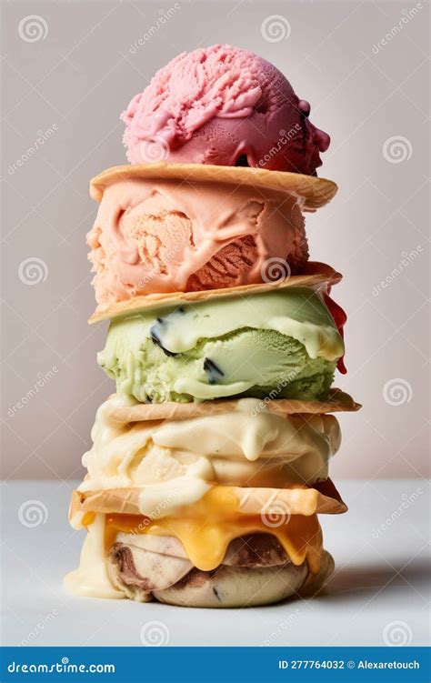 Horizontal Close-up Of A Stack Of Several Types Of Ice Cream. Stock Photography | CartoonDealer ...