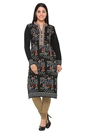 aarbee Women's Woollen Knee Length Floral Knitted Regular Fit Kurti ...