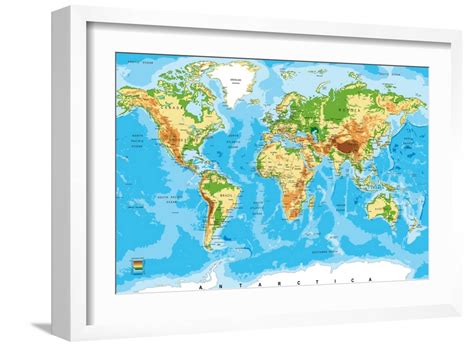 Art.com Physical Map of the World Art Print by Serban Bogdan, White Frame Wall Art, 23" x 17 ...