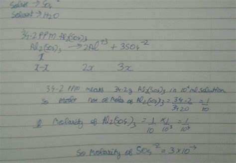 What is the molartiy of so4 -2 ion in aqueous solution that contain 34. ...