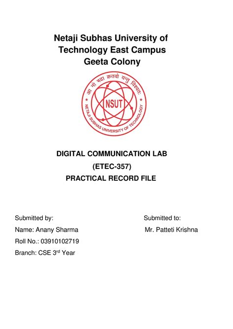 Digi Comm Practcal File - Netaji Subhas University of Technology East ...