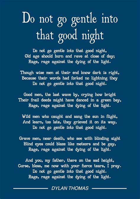 Dylan Thomas do not go gentle into that good night poem art print (dark ...