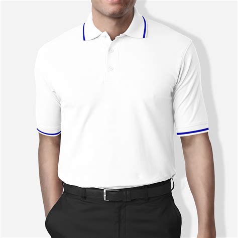 White Polo T-Shirt With Royal Blue Tipping – The Shirt Factory