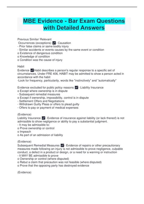 MBE Evidence - Bar Exam Questions with Detailed Answers - MBE - Stuvia UK