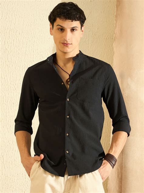 Black Mandarin Collar Casual Shirt – Dennison Fashion India
