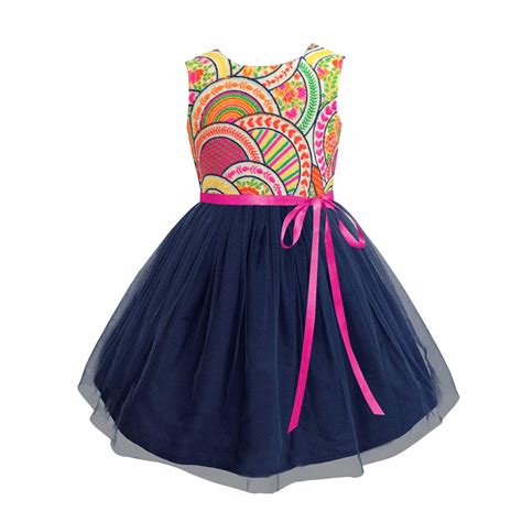 Buy Hopscotch Girls Polyester Scallop Flora Embroidered Tulle Overlay ...