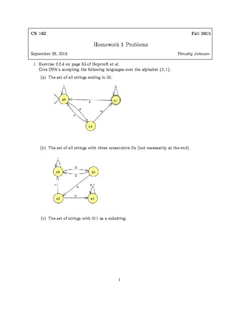 DFA good questions for practice - CS 162 Fall 2015 Homework 1 Problems ...