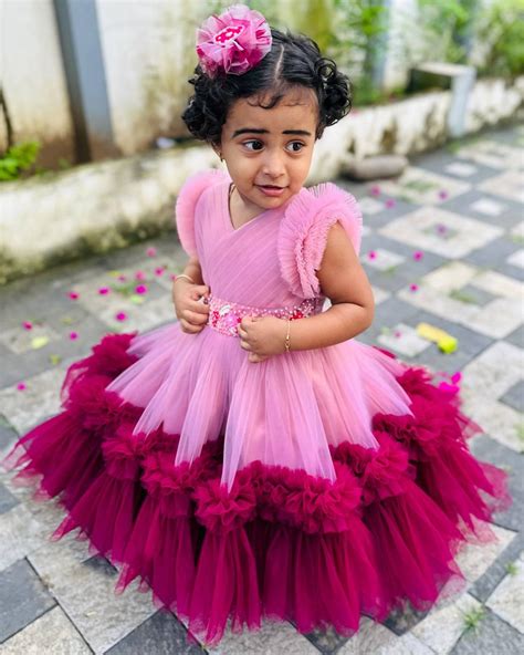 Dust Pink & Grapevine Combo Ruffles Partywear Handwork Frock ...