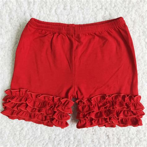 Girls Red Cotton Ruffle Shorts - ZHOHAO03