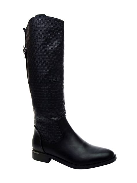 Women Black Basket Weave Textured Boots – ShoeTree