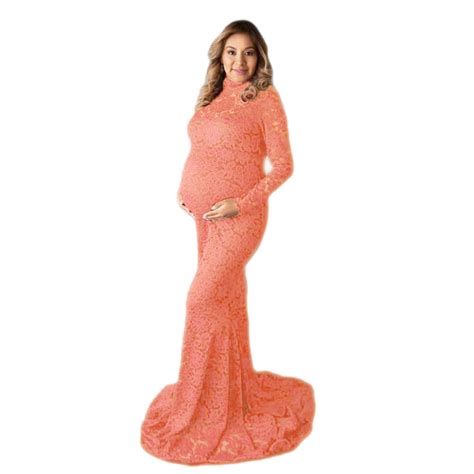 Babymoon High Neck Full Sleeve Maternity Gown Dress - Peach – BABYMOON