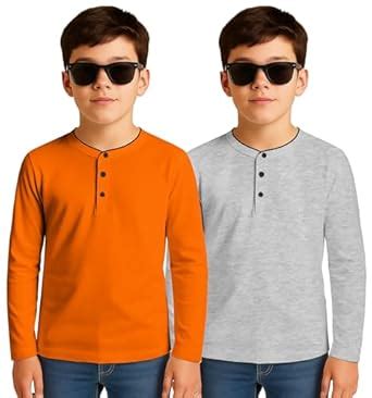 Stylish and Handsome Mandarin Collar Long Sleeve T Shirt for Boys (Pack ...