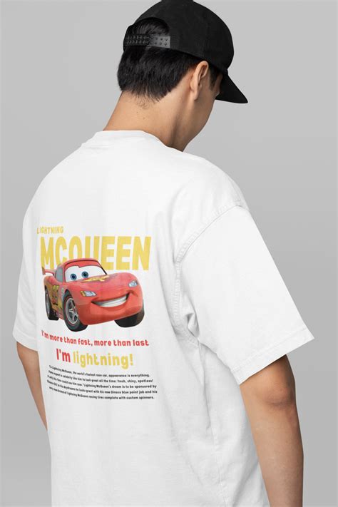 Lightning McQueen CARS Unisex Back Side Printed Only White Oversized T ...