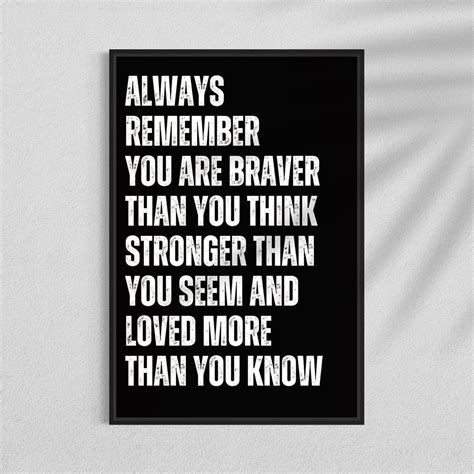 Always Remember You Are Braver Than You Think Wall Art Motivational ...