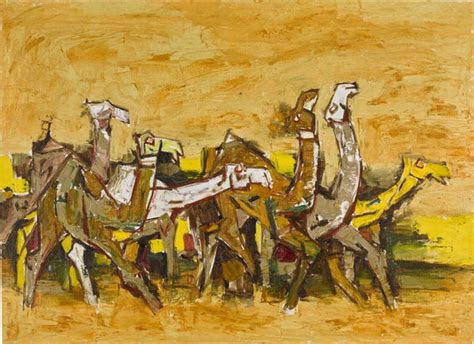 Camels In The Burning Desert - Maqbool Fida Husain Painting - Posters ...