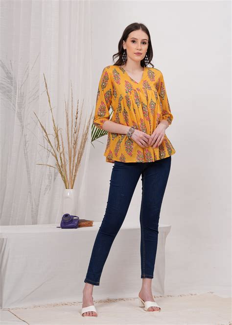 Sunlight Vibrant Yellow Pure Cotton Top -Radiate Warmth and Style – Vilgi