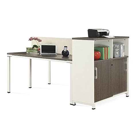 48W Two Person Workstation with Storage Driftwood India | Ubuy