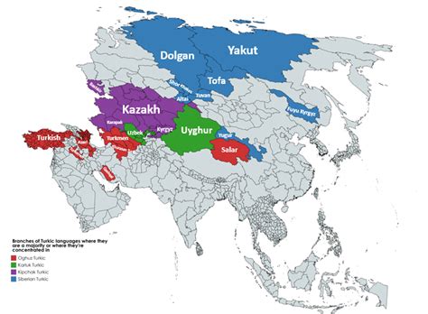 Branches of Turkic Languages on Language Map