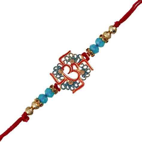 Swastik & Om Religious Rakhi and Roli Chawal Pack - eCraftIndia Online