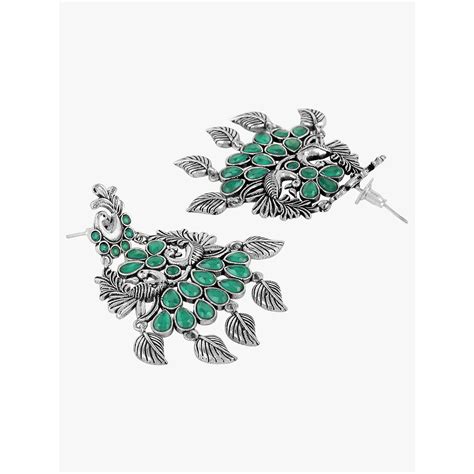 Buy Adwitiya Women Silver-Plated Peacock Shapped Stone-studded Earrings ...