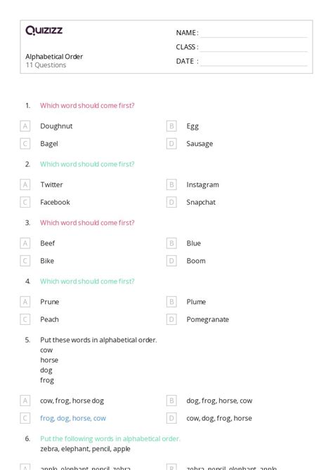 50+ Alphabetical Order worksheets for 4th Class on Quizizz | Free ...