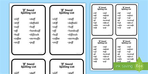 'ff' Sound Spelling List Cards
