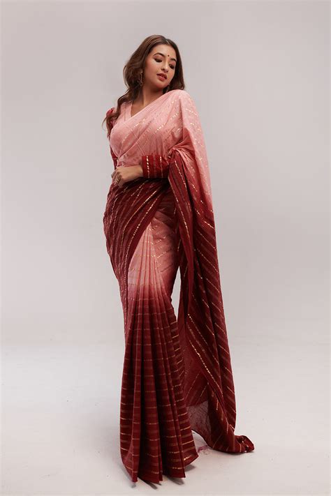 Maroon & Pink Ombre Saree – Byhand