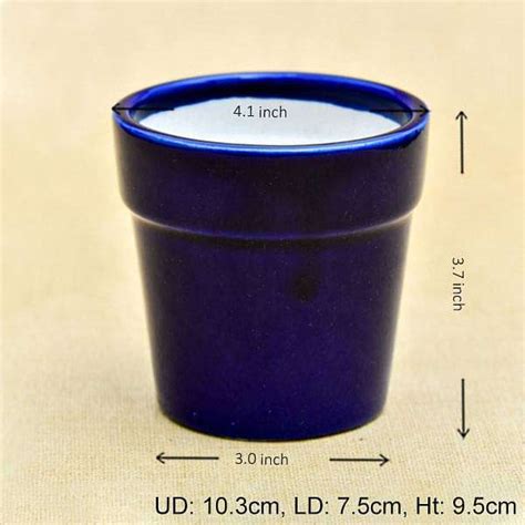 Buy 4.1 inch (10 cm) Round Ceramic Pot with Rim (Navy Blue) (set of 2 ...