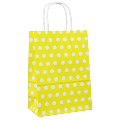 Yellow Paper Gift Bags with Handles Polka Dot Paper Party Favor Bags ...